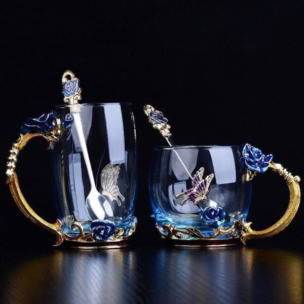 Handmade Enamel Blue Rose Cups | Yedwo Design