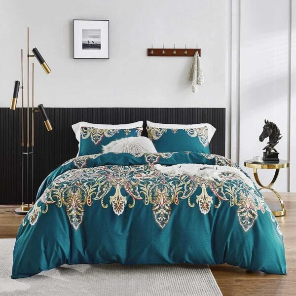 Luxury Paisley Egyptian Cotton Teal Boho Duvet Cover | Yedwo