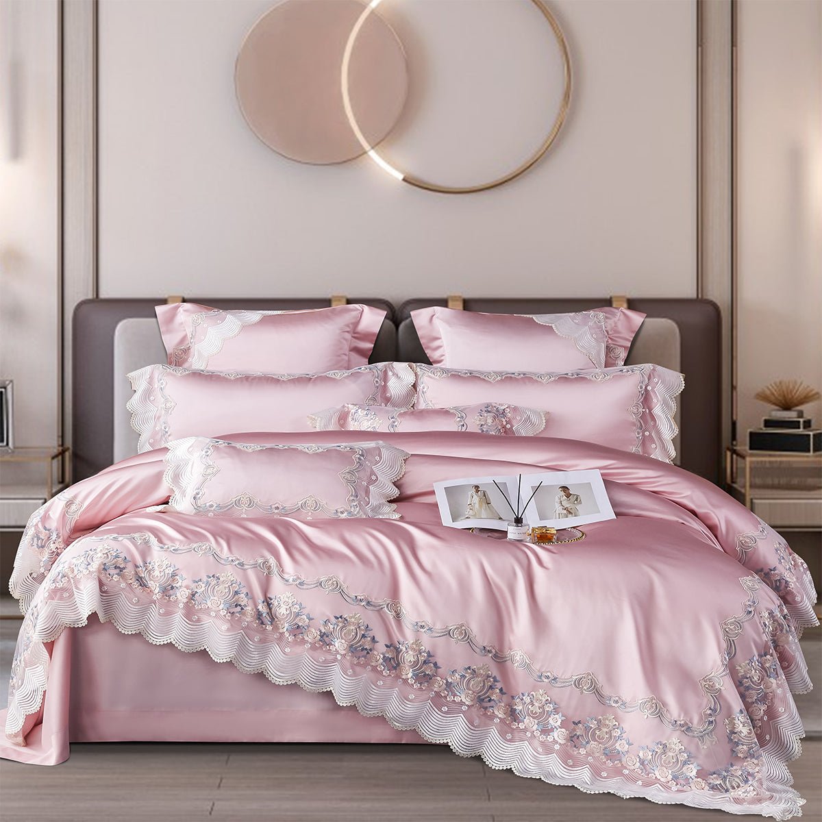 Luxury European Cotton-Silk Blend Wedding Bedding Set with Lace Trim | Yedwo - Image 1