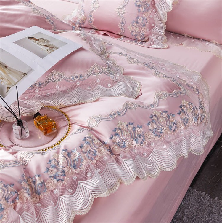 Luxury European Cotton-Silk Blend Wedding Bedding Set with Lace Trim | Yedwo - Image 9