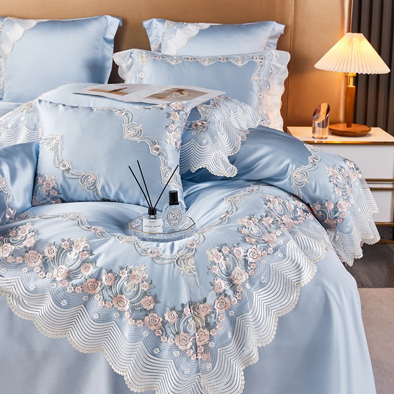 Luxury European Cotton-Silk Blend Wedding Bedding Set with Lace Trim | Yedwo - Image 11