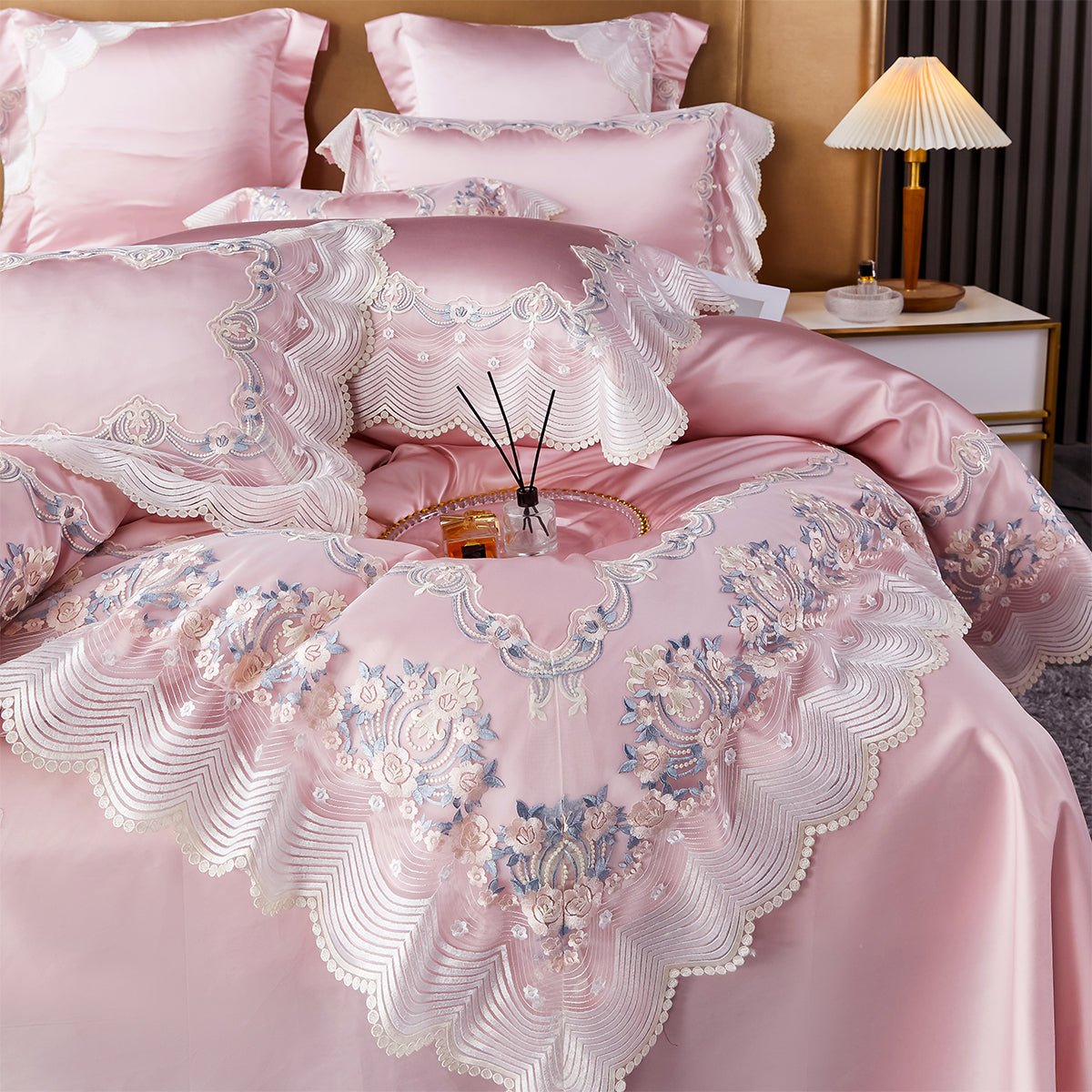 Luxury European Cotton-Silk Blend Wedding Bedding Set with Lace Trim | Yedwo - Image 6
