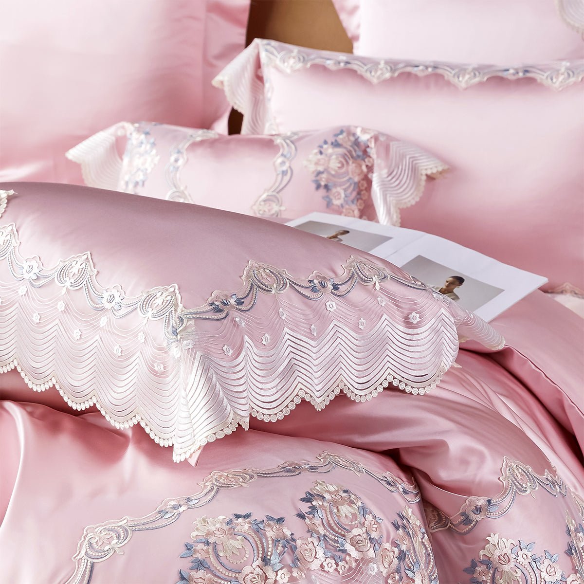 Luxury European Cotton-Silk Blend Wedding Bedding Set with Lace Trim | Yedwo - Image 7