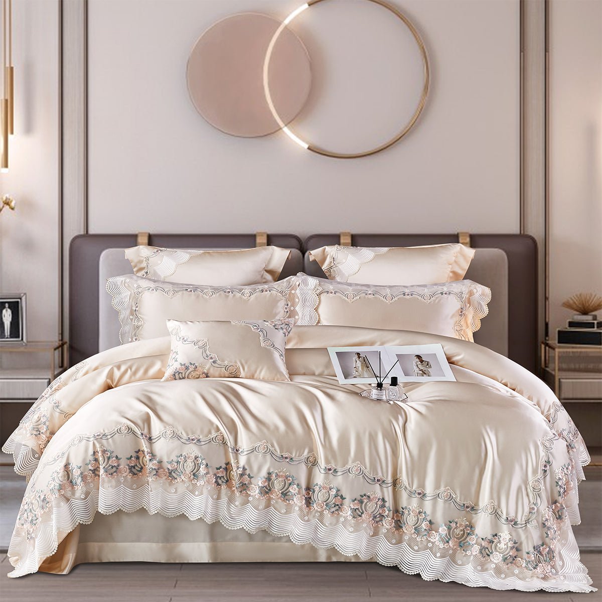Luxury European Cotton-Silk Blend Wedding Bedding Set with Lace Trim | Yedwo - Image 4