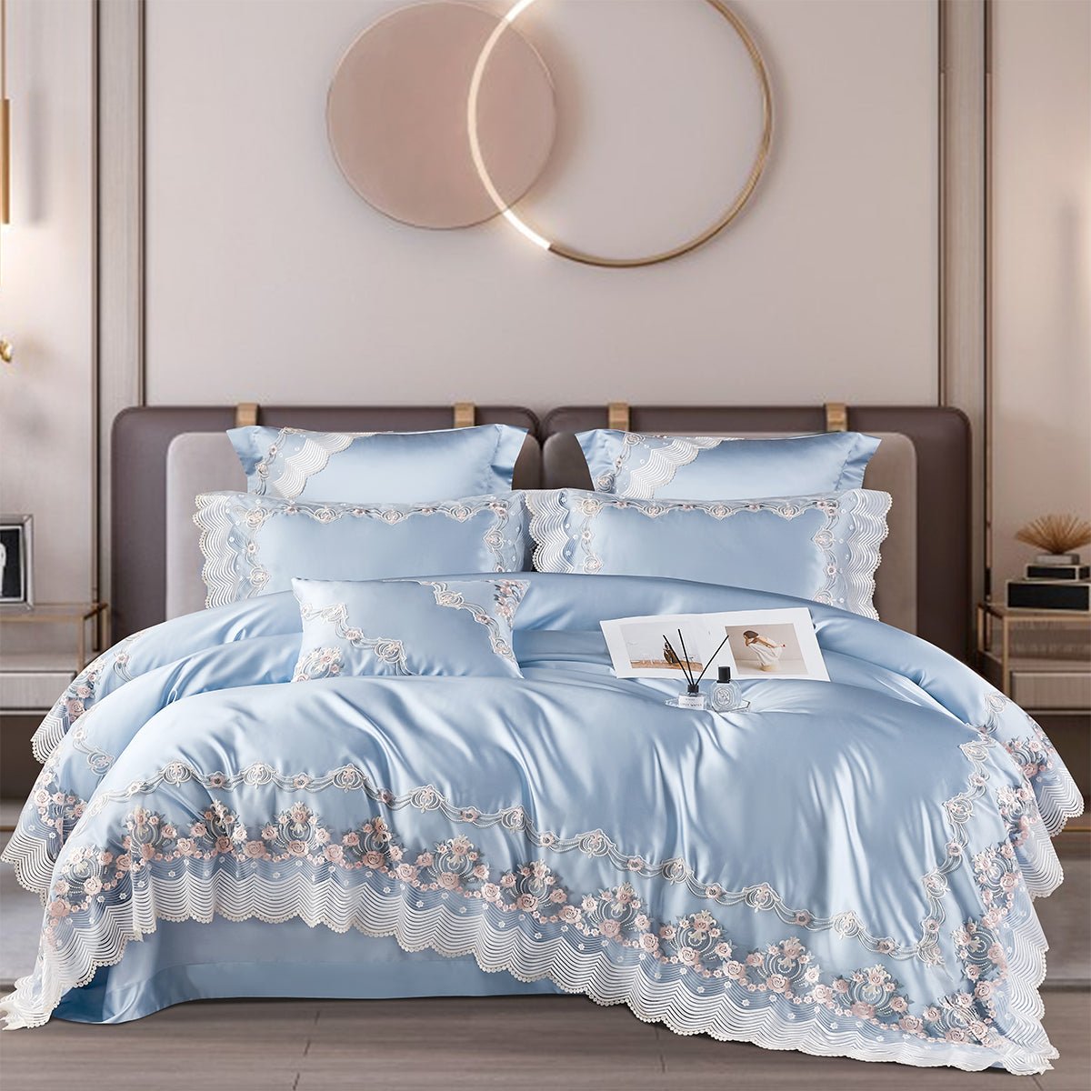 Luxury European Cotton-Silk Blend Wedding Bedding Set with Lace Trim | Yedwo - Image 3