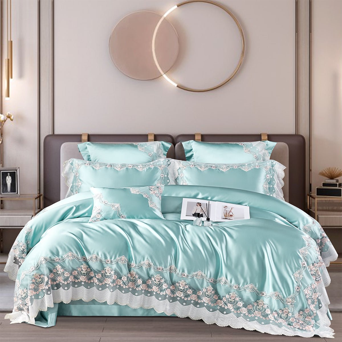 Luxury European Cotton-Silk Blend Wedding Bedding Set with Lace Trim | Yedwo - Image 2