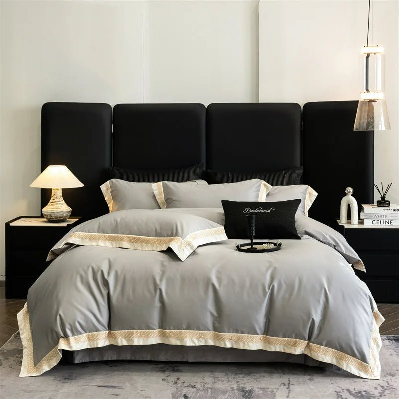 Luxury Gold Embroidery Edge 600TC Egyptian Cotton Duvet Cover Set | Yedwo - Image 3