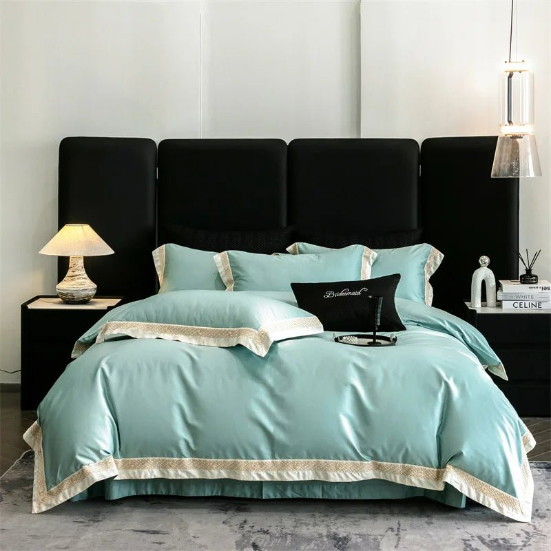 Luxury Gold Embroidery Edge 600TC Egyptian Cotton Duvet Cover Set | Yedwo - Image 4
