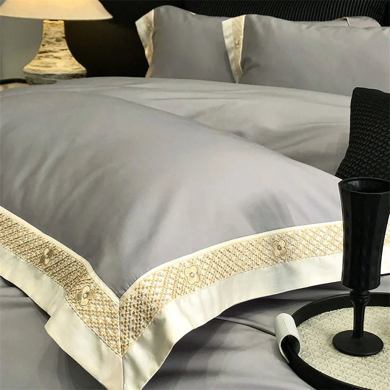 Luxury Gold Embroidery Edge 600TC Egyptian Cotton Duvet Cover Set | Yedwo - Image 9