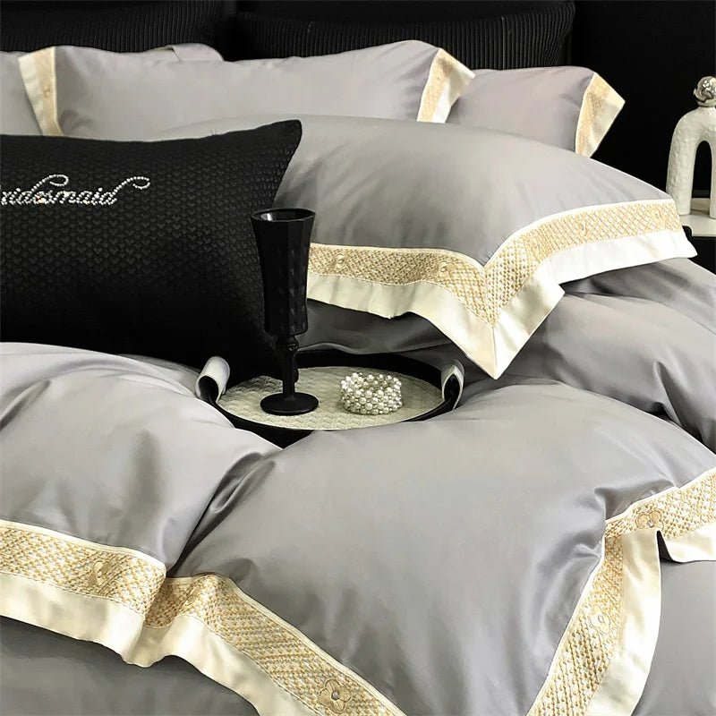 Luxury Gold Embroidery Edge 600TC Egyptian Cotton Duvet Cover Set | Yedwo - Image 10