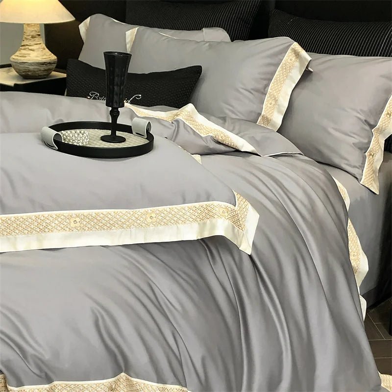 Luxury Gold Embroidery Edge 600TC Egyptian Cotton Duvet Cover Set | Yedwo - Image 11