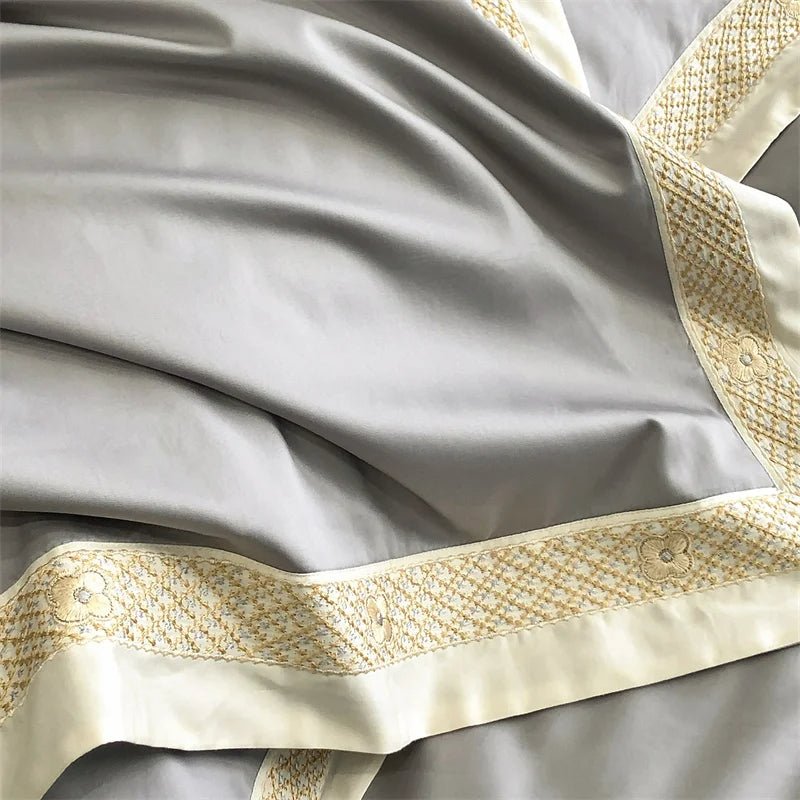 Luxury Gold Embroidery Edge 600TC Egyptian Cotton Duvet Cover Set | Yedwo - Image 12