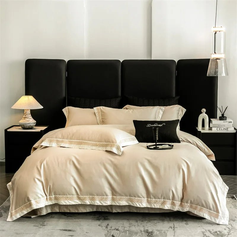 Luxury Gold Embroidery Edge 600TC Egyptian Cotton Duvet Cover Set | Yedwo - Image 2