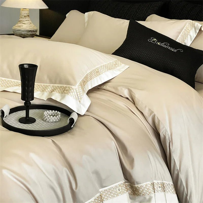 Luxury Gold Embroidery Edge 600TC Egyptian Cotton Duvet Cover Set | Yedwo - Image 17