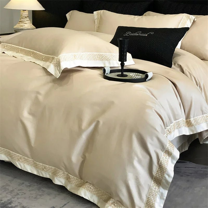 Luxury Gold Embroidery Edge 600TC Egyptian Cotton Duvet Cover Set | Yedwo - Image 18