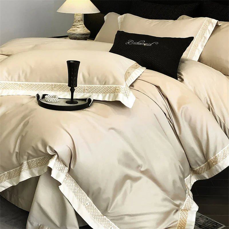 Luxury Gold Embroidery Edge 600TC Egyptian Cotton Duvet Cover Set | Yedwo - Image 20