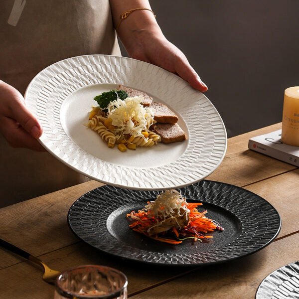 Minimalist Woven Relief Ceramic Dinner Plate | Yedwo Design
