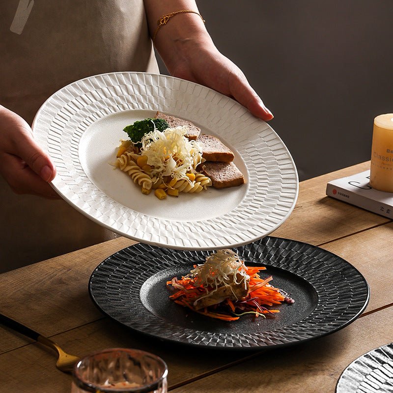 Minimalist Woven Relief Ceramic Dinner Plate | Yedwo Design - Image 1