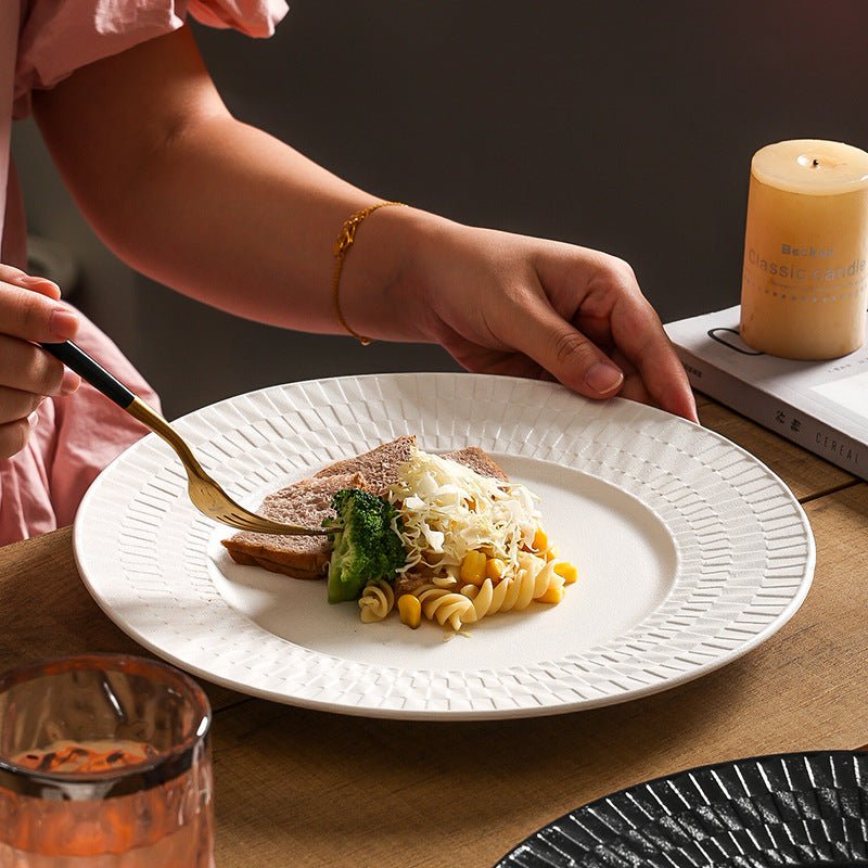 Minimalist Woven Relief Ceramic Dinner Plate | Yedwo Design - Image 2