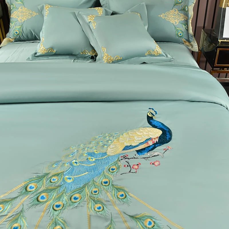 Luxury Peacock Embroidery Egyptian Cotton Duvet Cover | Yedwo Home - Image 3