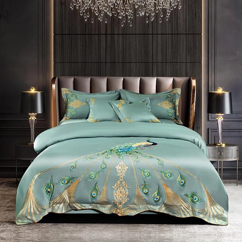 Luxury Peacock Embroidery Egyptian Cotton Duvet Cover | Yedwo Home - Image 1
